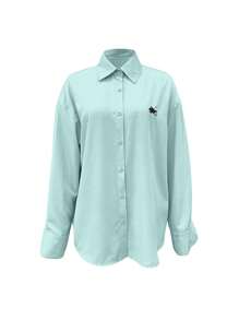 INAWLY Women's Solid Color Long Sleeve Shirt, Fashionable For Summer Fall Cloth For Women - Cadet Blue - View 3