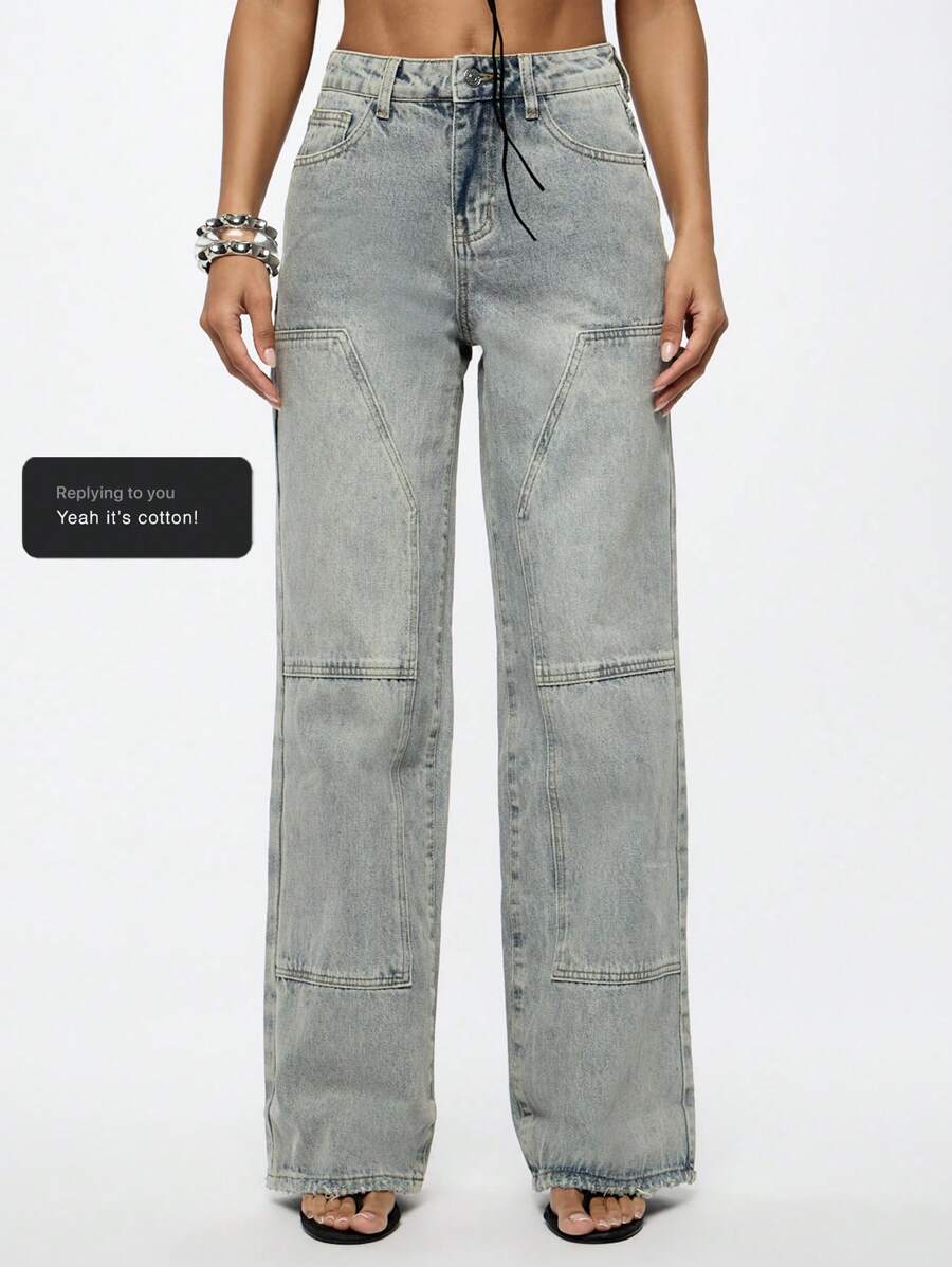 SUMWON WOMEN Washed Loose Fit Baggy Carpenter Jean - Blue - View 1