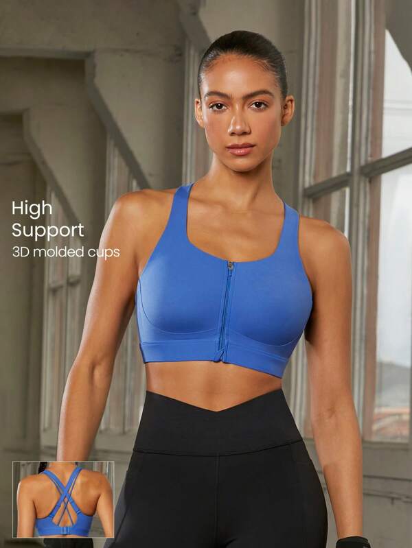 GLOWMODE High Support Squareneck Zip-Up Buckle Up Sports Bra Gym Workout Quick Dry Moisture Wicking