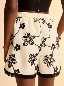 CAJUNI Women's Vacation Beach Casual Embroidered Flower Pattern Fringes Hem Shorts - Multicolor - View 2