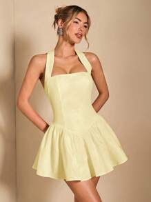 SHEIN BAE 纯色方领露背方领褶皱迷你连衣裙露背连衣裙粉色女士泡泡无袖连衣裙宫廷风格节日连衣裙夏季背部大蝴蝶结装饰，优雅，女士海滩装/海滩，女士婚礼宾客礼服/新娘送礼会礼服白色，毕业礼服/毕业装，女士早午餐装，女士音乐会装/狂欢装节日/乡村音乐会装/伊比沙岛装/纳什维尔装，度假，度假，端庄，热带度假女装，辣妹，夏季/夏季服装/夏季服装，女士春季服装，约会夜礼服，伴娘迷你连衣裙，优雅小黑裙，春夏露背 - 黃色 - 查看 6