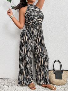 SHEIN Frenchy Bộ đồ liền thân hở lưng họa tiết hình học thường ngày cỡ lớn có thắt eo - Nhiều màu - Xem 6