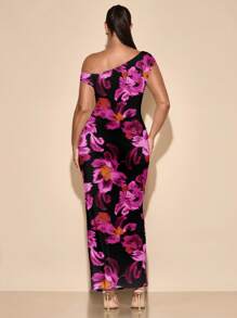 Silquee SHEIN BAE Plus Size Asymmetrical Shoulder Casual Dress For Summer,Summer Dresses For Women,Maxi Dress Boho Suitable For Going Out Chic Dress - Multicolor - View 2