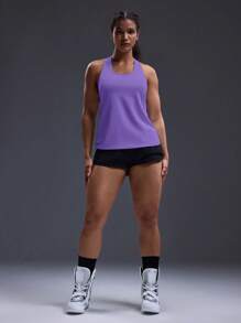 Powerista 女士简约纯色激光切割工字背心健身背心，适合健身 - 紫羅蘭色 - 查看 6