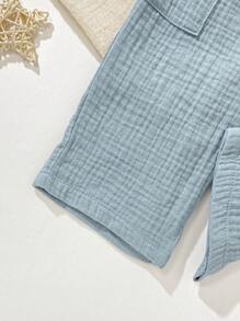 Baby Boy Newborn Toddler Blue And White Striped Summer Casual Family Matching Cotton Gauze Short Sleeve Shirt+Slate Blue Pants Set,Gentleman Outfit - Blue and White - View 3