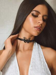 SHEIN ICON 亚克力蝴蝶和皮革项链，适合日常佩戴 - 黑色 - 查看 5