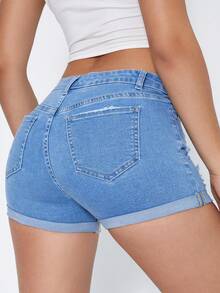 SHEIN EZwear 女士牛仔短裤 - 淺色水洗藍 - 查看 2