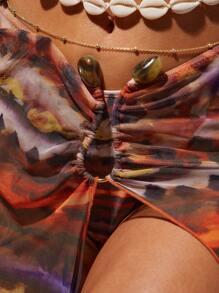 Hauture Women's Sexy Summer Boho Printed With Front Metal Detail Ruched Coverup Skirt - Multicolor - View 5