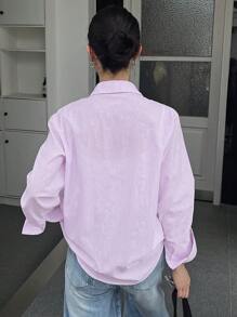 DAZY 女士单排扣休闲条纹长袖衬衫，适合夏季、秋季女装 - 淡紫色 - 查看 2