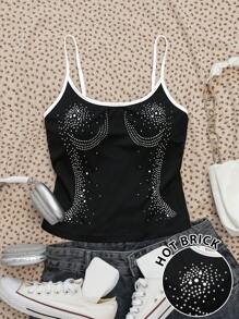 INAWLY Women's Sexy Body Contour Rhinestone Decorated Cami Top - Multicolor - View 1