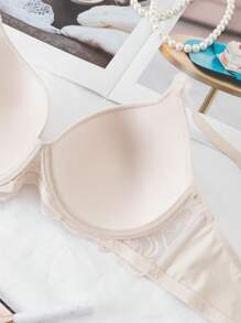 SHEIN 1pc Seamless Lace Patchwork Comfort Bra With Light Padding And Wire