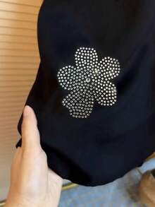 INAWLY Women's Casual Floral Crystal Decorated Short Sleeve T-Shirt - Black - View 4