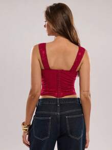 SHEIN BAE 1件装女士性感蕾丝无袖无肩带红色吊带背心/派对、夜店、夏季 - 粉色 - 查看 2