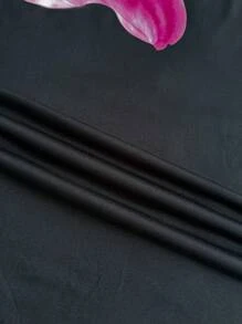 SHEIN Jupe crayon pour adolescentes avec imprimé floral contrasté noir, jupe longue transparente en maille tricotée pour les vacances, taille très basse ajustée, grands imprimés floraux, coupe sirène serrée, jupes d'automne, costume, plage
