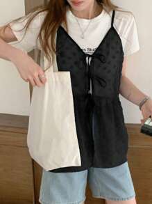DAZY Women Summer Casual Sleeveless Top With Tie Detail And Ruffle Hem