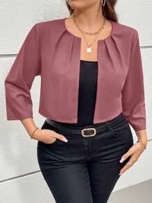 SHEIN Essnce Plus Size Women's Autumn Hollowed Costumes Thanksgiving Women Outfit Business Casual Women Fall Women Clothes Fall Women Outfits And Winter New Style Fashionable And Elegant Commuting Office Work Solid Color Red 7-Quarter Sleeve Short Jacket Jacket Blazer Women Blazers