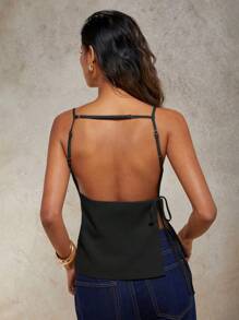COSMINA Women's Solid Color Versatile Backless Knotted Tank Top, Everyday Wear
