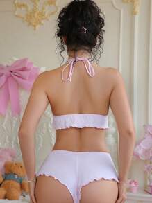 PetitDoll Bộ đồ lót ren vá ngọt ngào cho nữ 2 món/bộ - Hồng - Xem 2