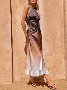 SHEIN Clasi Mokka Ombre Sexy Neckholder-Kleid für Frauen, geeignet für den täglichen Einkauf Sommerkleider für Frauen Sommerkleider für Frauen Urlaubsoutfits für Frauen Strandoutfits für Frauen Strandoutfit für Frauen Ibiza-Outfits Strandurlaubsoutfits - Braun - Übersicht 5
