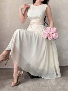 DAZY Abito elegante da resort da donna senza maniche, in tessuto strutturato con vita stretta