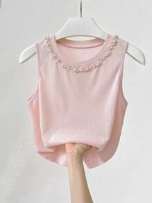 INAWLY 女士无袖纯色背心，适合夏季 - 粉色 - 查看 3