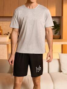 Męskie letnie spodenki do chodzenia po domu z elastycznym pasem i nadrukiem gestów "Kocham Cię"