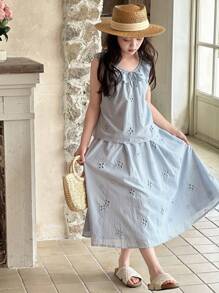 Dazy Kids Tween Girls Embroidered Lace Trim Sleeveless Top & A-Line Mini Skirt Set,Girls Summer Outfits,Back To School Clothes