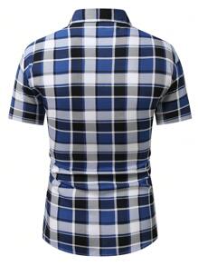 Manfinity Homme Camisa de verano de manga corta con botones y estampado a cuadros (estampado irregular)