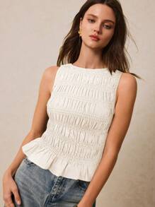 Poéselle Women's Sleeveless Solid Color Ruffle Hem Camisole - Beige - View 6