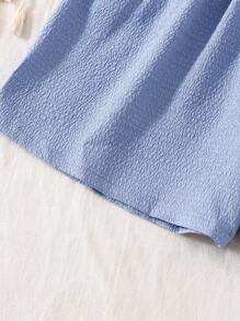 Tween Girls Casual Textured Fabric Shorts, Suitable For Any Occasion - Dusty Blue - View 3