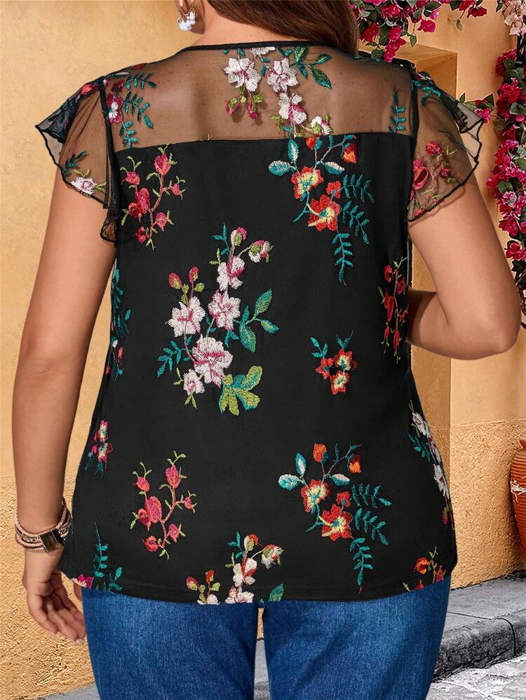 Plus Size Women Mesh Embroidered Top, Fashionable For Summer, Western Wear Women, Boho Women's, Summer, Elegant Concert Women, Simple And Fashionable For Everyday Wear,Gifts For Mother,Bohemian,Springbreak,Rave