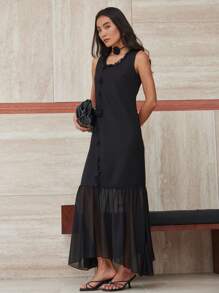 Dazy-Less Falda de tul con dobladillo de cola de sirena para mujer, elegante conjunto de vestido de dos piezas con cinturón de borlas y lazo floral para uso casual, de negocios o de vacaciones