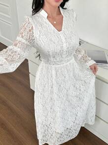 Modelyn Abito elegante con scollo a V intagliato, in pizzo elastico