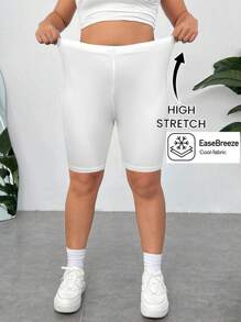 SHEIN EZwear Shorts informales de talle elástico blanco para mujer de talla grande