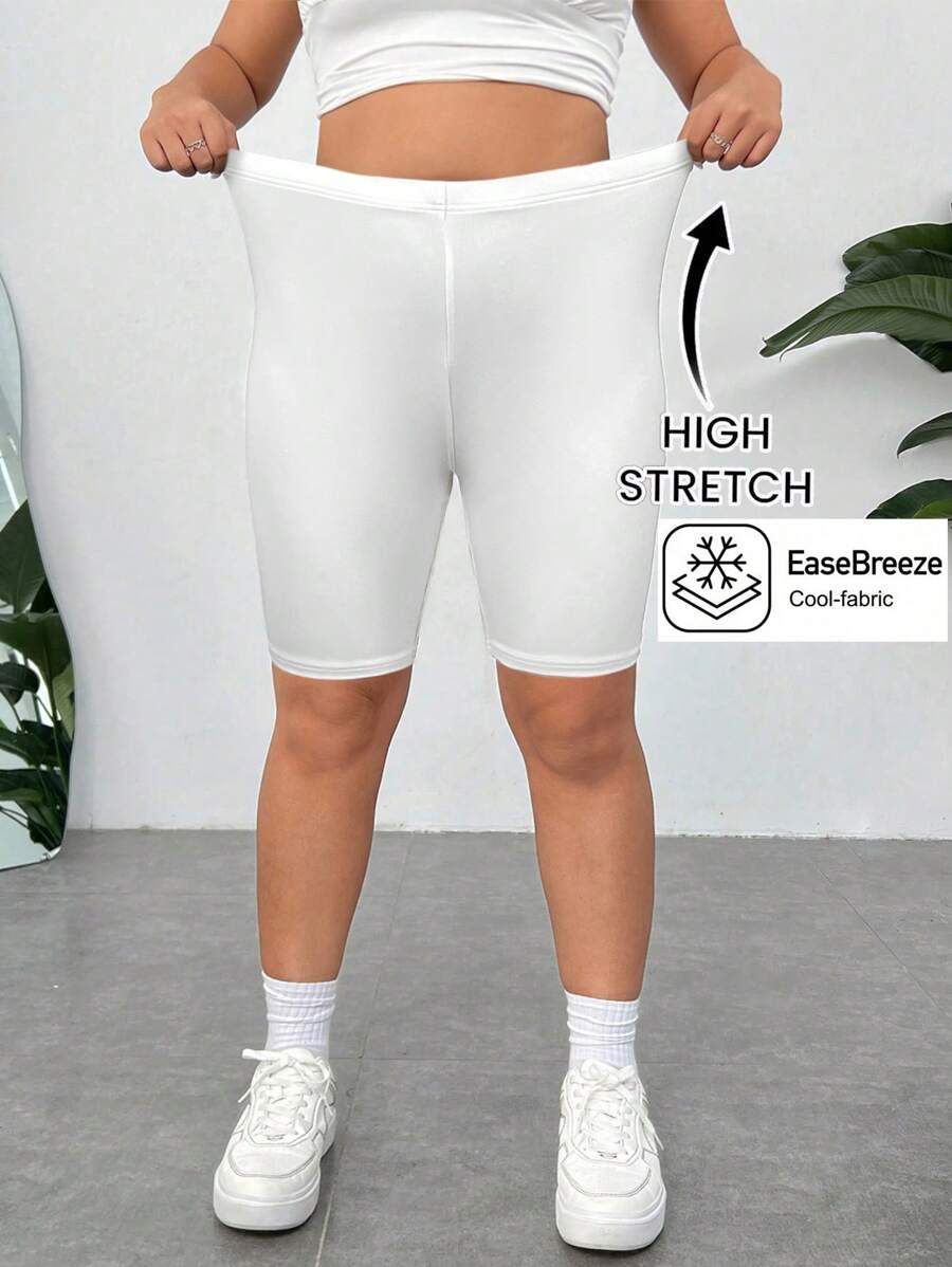 SHEIN EZwear Shorts informales de talle elástico blanco para mujer de talla grande