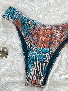 Swim Lushoire Bikini họa tiết da báo nhiều màu cắt xẻ gợi cảm cho nữ, thích hợp cho kỳ nghỉ - Nhiều màu - Xem 5