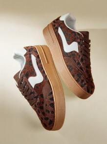 CUCCOO EASI 豹纹印花毛绒系带休闲/运动鞋，适合女士，春秋季节，圣诞节和新年假期氛围秋冬女鞋运动鞋 - 彩色 - 查看 4