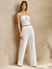 L'Amorae Pantalon élastique à nœud élégant pour femmes, été pour femmes, plage pour femmes, 4 juillet pour femmes, brunch pour femmes - Blanc - Voir 3