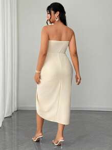 Elenzga 女士加大码优雅浪漫露肩 V 领褶饰网眼拼布开衩下摆连衣裙