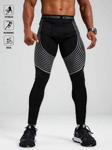 Manfinity Sport Polished Men's Contrast Stripe Letter Knitted Tape Casual Sports Leggings