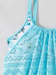 SHEIN Swim Lushore 海滩两件套，女式夏季随机花卉印花比基尼上衣，带网眼收腹和三角短裤泳衣 - 彩色 - 查看 8