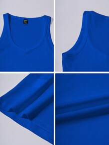Islaluna Blue Sexy Knitted Sports Tank Top, Slim Fit