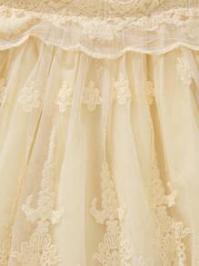 SHEIN Váy công chúa ren lưới tay ngắn màu trơn thanh lịch cho bé gái, mùa thu - Màu vàng - Xem 5