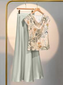 INAWLY 随机印花大码女式背心和裙子套装 - 彩色 - 查看 1