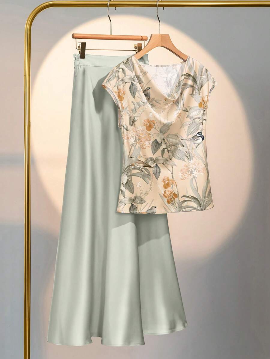 INAWLY 随机印花大码女式背心和裙子套装 - 彩色 - 查看 1