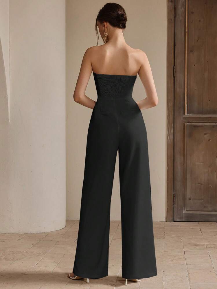 Handmade Elegant 3D Floral Decorated Bandeau Jumpsuit, White, Festival Outfit For Women