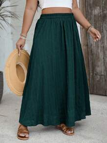 SHEIN VCAY Váy xanh lá cây thường ngày xẻ tà đơn giản cho nữ cỡ lớn - Màu xanh ngọc - Xem 4