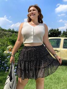 Comfortcana Plus Size Summer Ditsy Floral Chiffon Underskirt Design Short Skirt