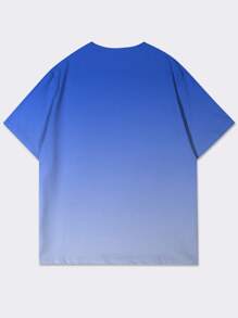 Manfinity Homme 男士休闲渐变色钓鱼心电图印花短袖T恤，夏季 - 彩色 - 查看 2