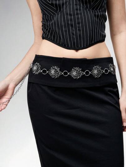 Grunge Punk Retro Gürtel mit Strass-besetzten Sternen und Sonnen-Motiv für Damen